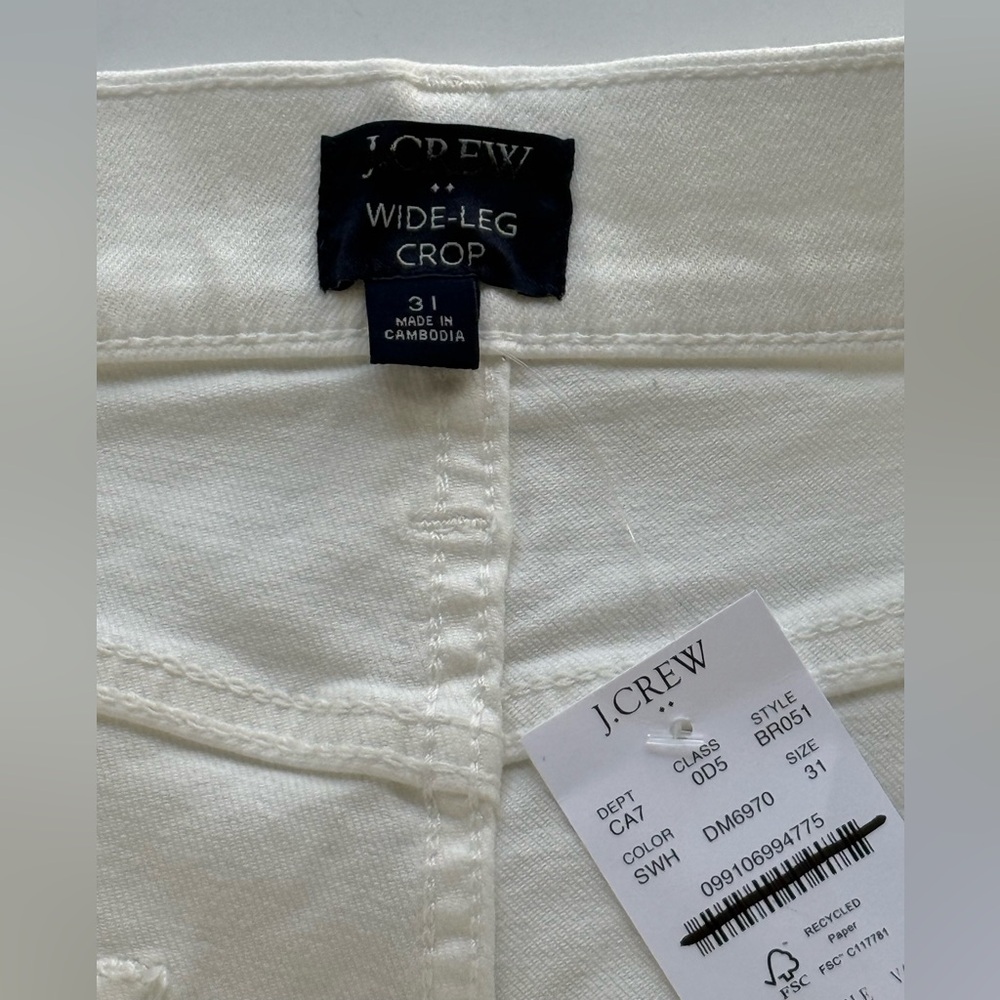 J. Crew White Wide-Leg Cut Hem Crop Jeans 31 NWT - Picture 3 of 7